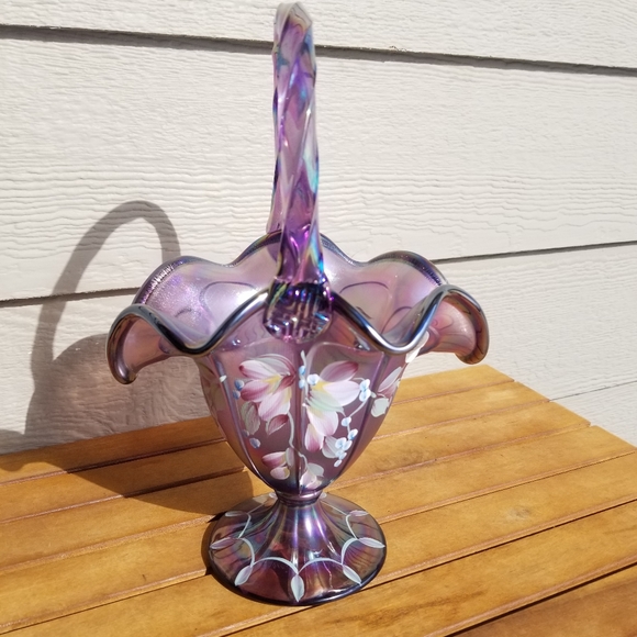 Fenton Art Glass Plum Wisteria Basket 75th Diamond Jubilee Collection Vintage - Picture 12 of 14